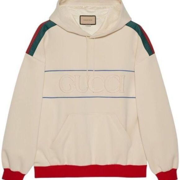 Gucci Logo Light Web Stripe Neoprene Unisex Hoodie XS & Medium NWT 752274 - Picture 7 of 14